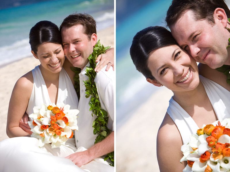 Hawaii bride and groom on beach