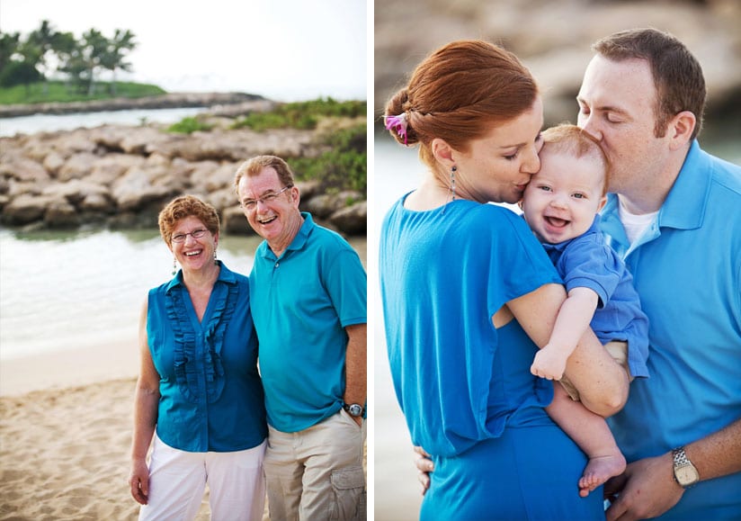 Beautiful family portrait photography at Secret Beach in Koolina, Hawaii.