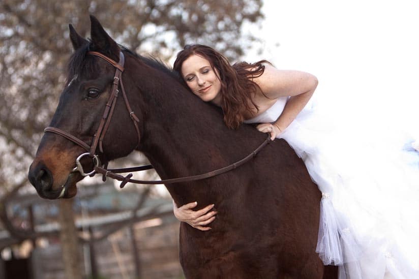 Don't Trash the Dress portrait of bride and her horse